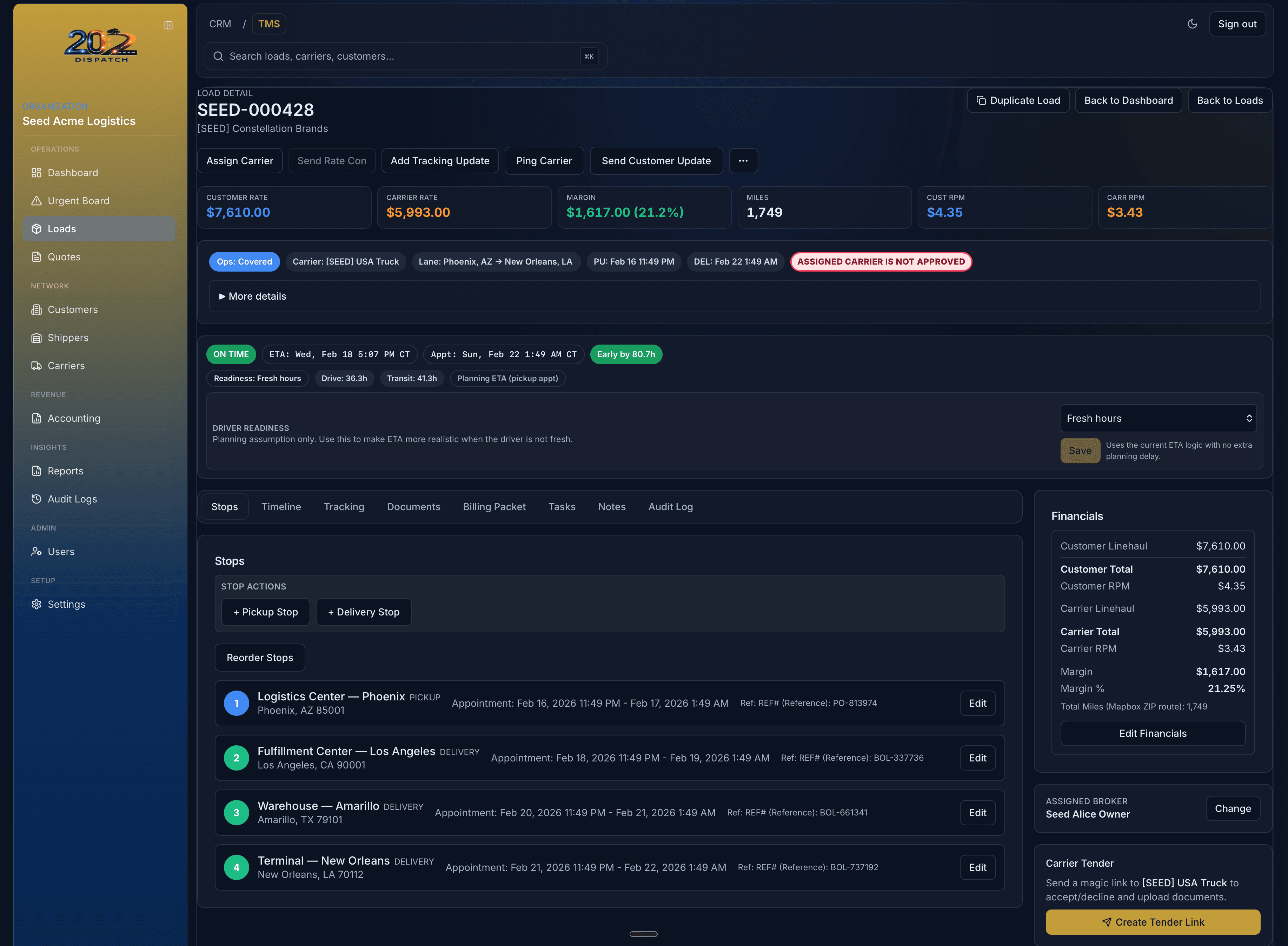 Load detail multi-stop screenshot